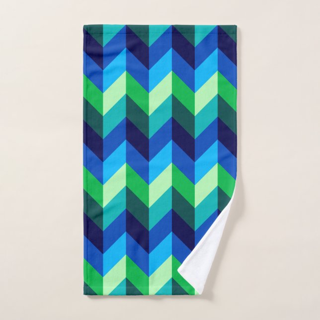 Toalha de Mão Verde Azul Chevrons (Toalha de mão)