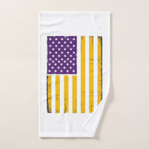 Toalha De Mão Vetor de bandeira americana roxa e dourada desgast