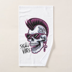 Toalha De Mão Vibrações de Caveira Punk. Caveira Legal com Óculo