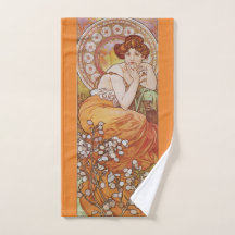 Vintage Laranja Art Nouveau Mucha Dama Topázio