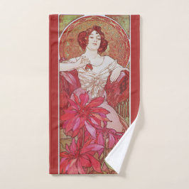 Toalha De Mão Vintage Red Art Nouveau Alphonse Mucha Ruby Lady