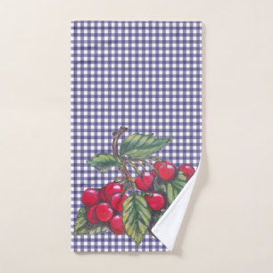 Toalha De Mão Vintage Red Chery Blue Gingham Country Kitchen