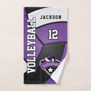 Toalha De Mão Voleibol em roxo, preto e branco