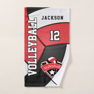 Toalha De Mão Voleibol em vermelho, preto e branco