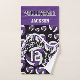 Toalha De Mão Voleibol - Roxo, Preto e Branco