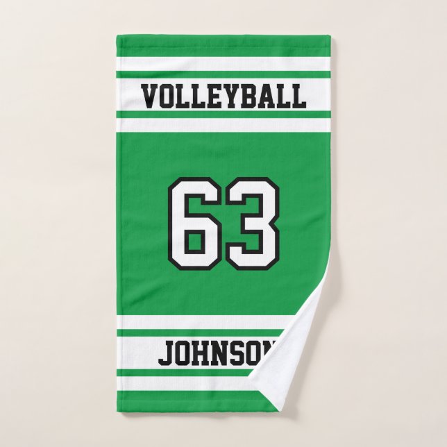 Toalha De Mão Voleibol 🏐 Verde e Branco - Personalização de 100 (Toalha de mão)