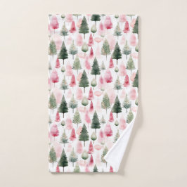 Toalha De Mão Watercolor Holiday Pine Trees In Pink And Green