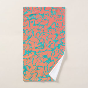 Toalha De Mão Wild Marble 6 - Living Coral and Turquoise