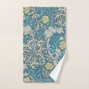 Toalha De Mão William Morris, padrão art nouveau, algas, azul,f