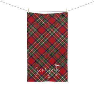 Toalha De Mão Xadrez Personalizado Vermelho Verde Rústico Stewar
