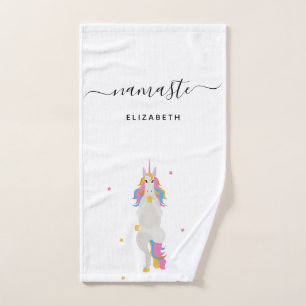 Toalha De Mão Yoga Unicorn coloca um belo nome branco e divertid