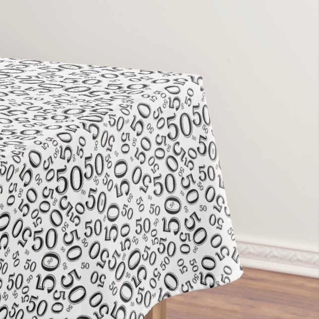 Toalha De Mesa 50th Tema da festa de aniversário, preto e branco (Posição Original)