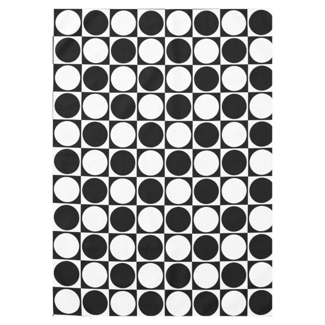 Toalha De Mesa 70s Checks and Circles Black and White (Frente)
