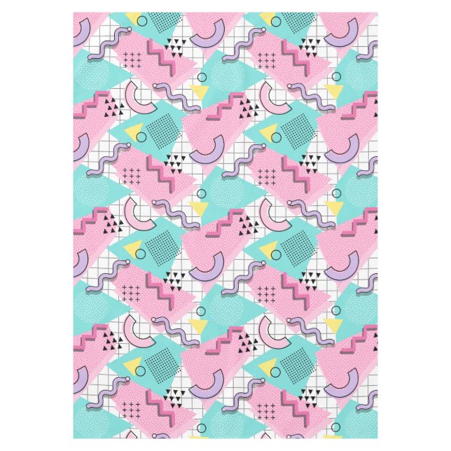 Toalha De Mesa 80's Memphis Active Pink Light Turquoise (Frente)