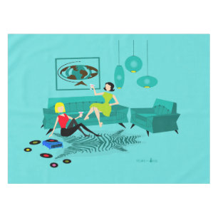 Toalha De Mesa A noite retro da menina no Tablecloth