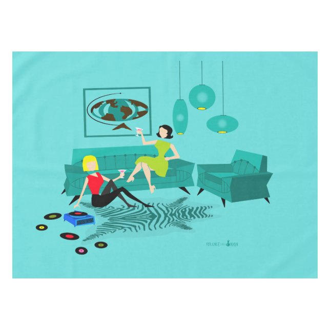 Toalha De Mesa A noite retro da menina no Tablecloth (Frente (Horizontal))