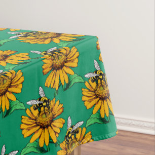 Toalha De Mesa Abeha no Design de Padrão de Flor de Girassol Verd