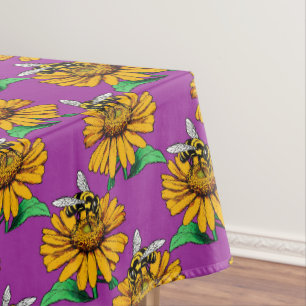 Toalha De Mesa Abeja no Design de Padrão de Flor de Girassol Roxo