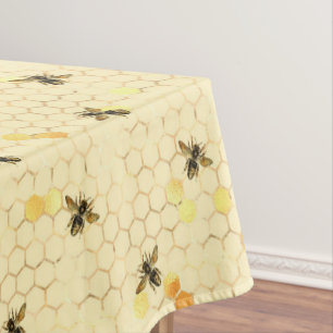 Toalha De Mesa Abejas en Patrón de Panal Dorado Amarillo