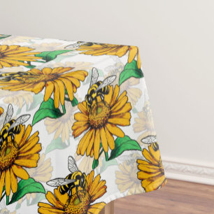 Toalha De Mesa Abelha na Design de padrão de flores de girassol
