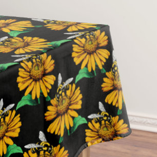 Toalha De Mesa Abelha sobre Flor de Girassol Design Preto