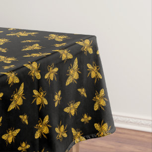 Toalha De Mesa Abelhas Douradas em Preto