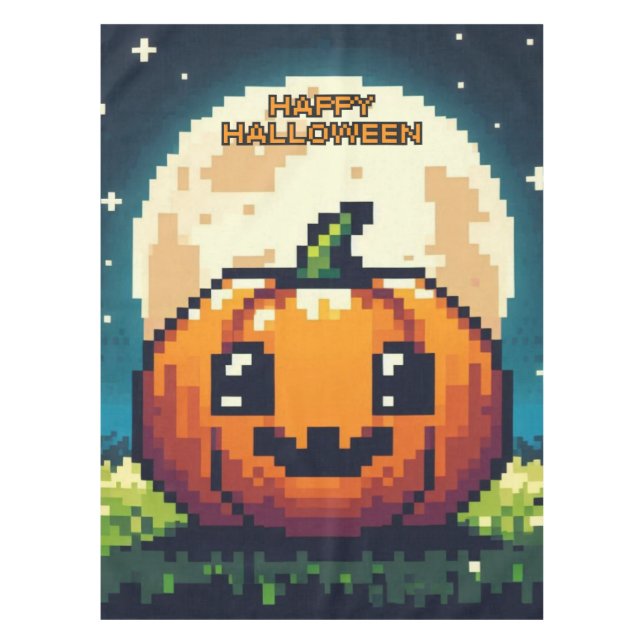 Toalha De Mesa Abóbora de Halloween de 8 bits sob a lua (Frente)