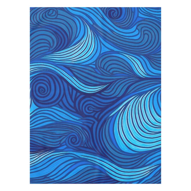 Toalha De Mesa Abstrato Azul Turquesa Ondas de Água do Oceano | (Frente)