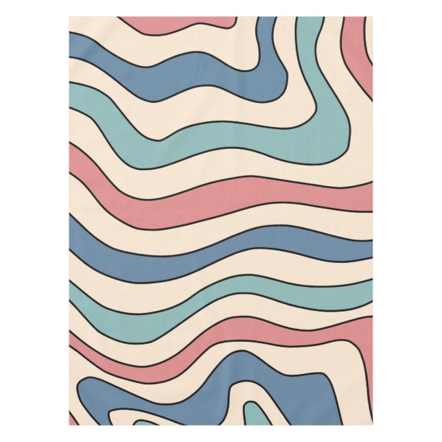 Toalha De Mesa Abstrato Retro 70s Marble Blue Groovy Padrão (Frente)