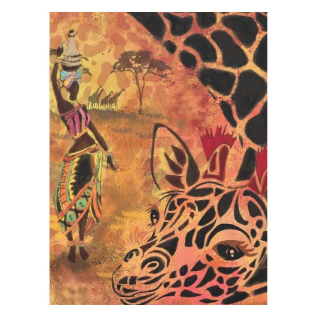 Toalha De Mesa African Girl and Giraffe Tablecloth (Frente)