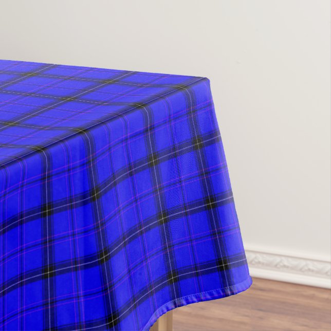 Toalha De Mesa Algodão e Linhas Pretas | Xadrez de Tartan Azul (Posição Original)