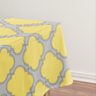 Toalha De Mesa Amarelo quatrefoil e cinza
