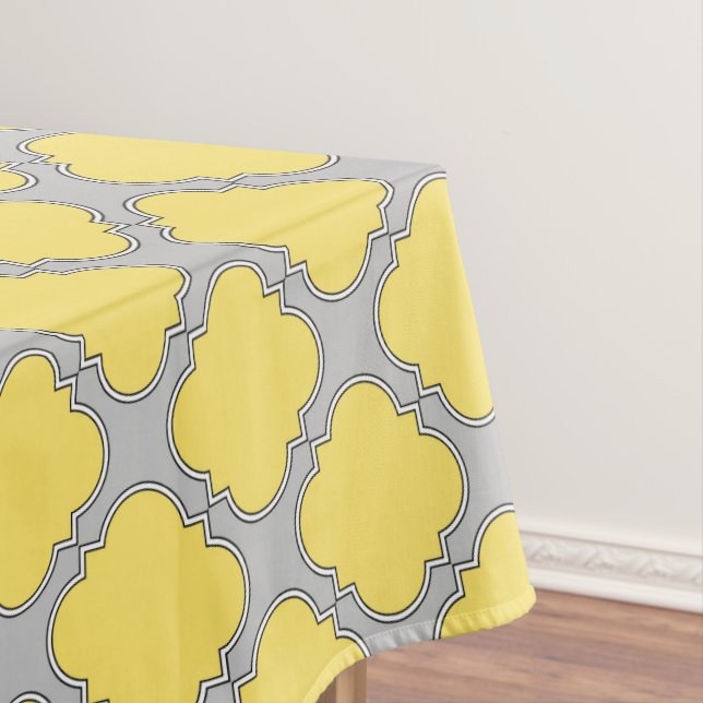 Toalha De Mesa Amarelo quatrefoil e cinza (Posição Original)