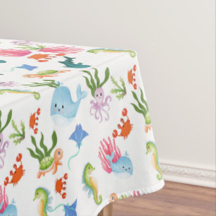 Toalha De Mesa Amigos Encharcados - Padrão de Animais Oceânicos
