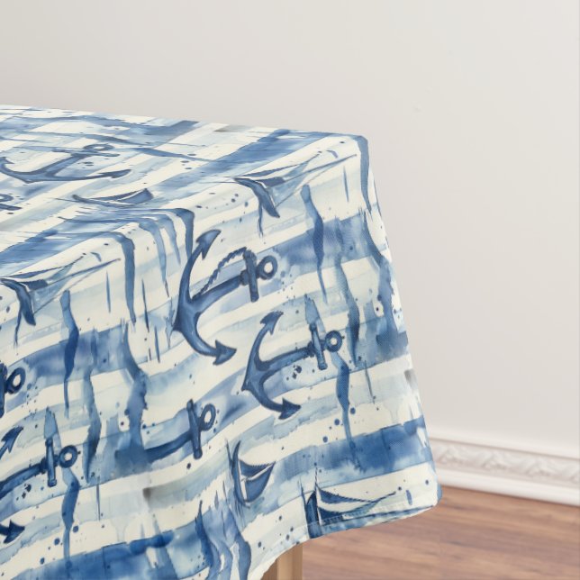 Toalha de mesa âncora náutica azul e branco fora (Posição Original)