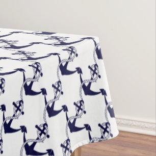 Toalha De Mesa Âncora W/Rope dos azuis marinhos no branco