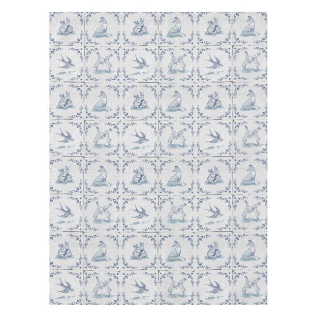 Toalha de Mesa Animais da Floresta Azulejo Delft (Frente)