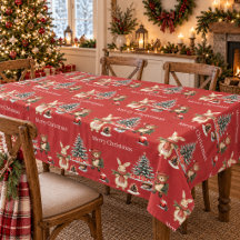 Toalha de Mesa Animais da Floresta Vermelha Natal