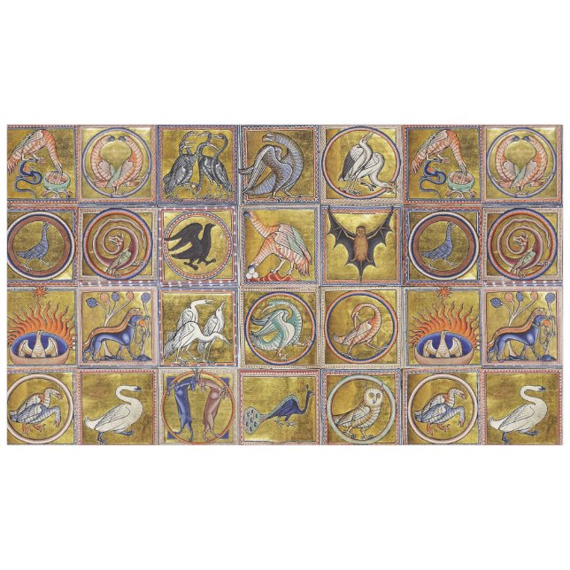 TOALHA DE MESA ANIMAIS MÉDIOS BESTIÁRIOS, FANTÁSTICOS, AZUL VERME (Frente (Horizontal))