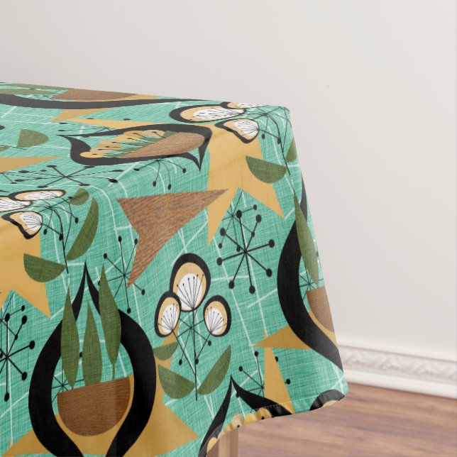 Toalha De Mesa Anos 50 | Aqua e Retro Preto (Posição Original)