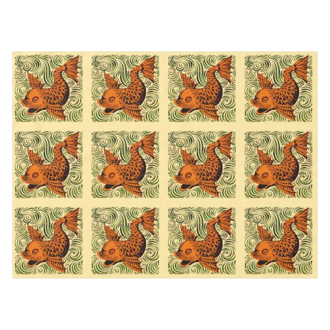 Toalha De Mesa Antiguidade de Peixe Azulejo Antigo (Frente (Horizontal))