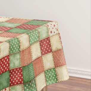 Toalha De Mesa Aparência de Colcha Xadrez Vermelho Verde e Creme
