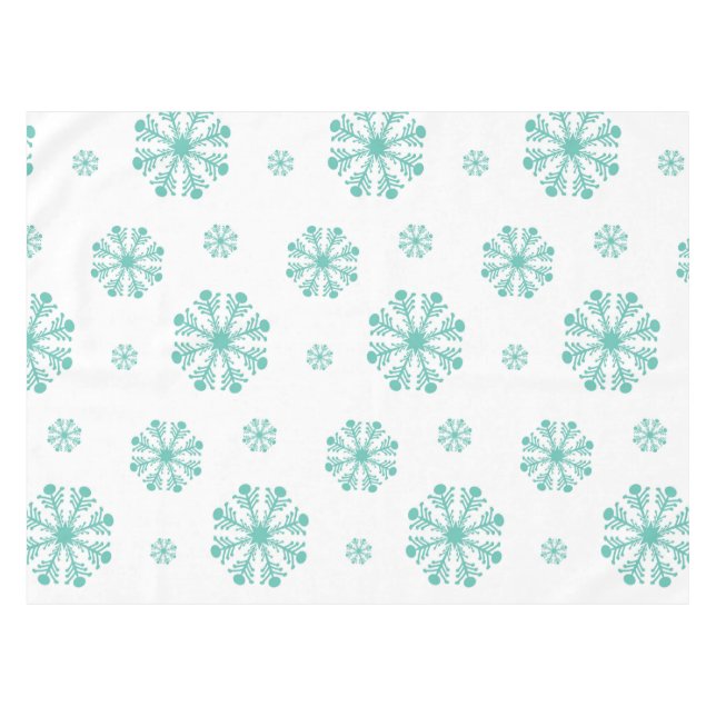 Toalha De Mesa Aqua Snowflakes em Tablecloth White Holiday (Frente (Horizontal))