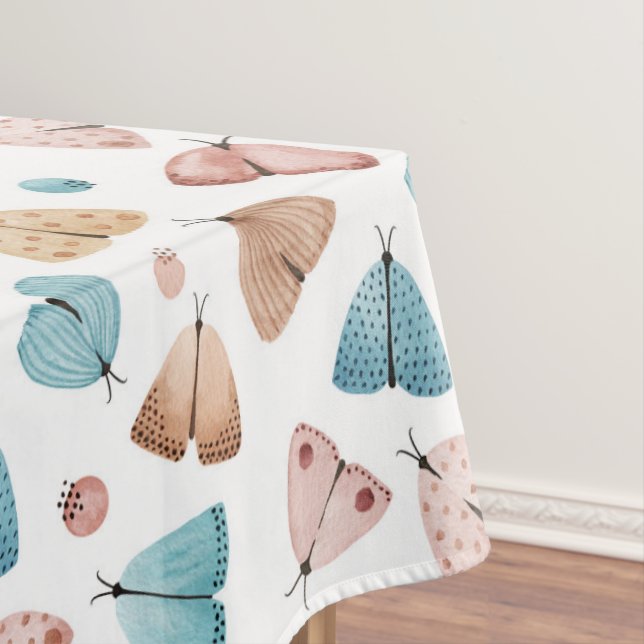 Toalha De Mesa Aquarela Girassol Borboleta Azul Boho Monograma (Posição Original)