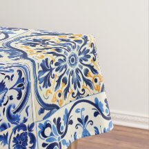 Aquarela Moderna Mediterrânea Azulejos Azuis