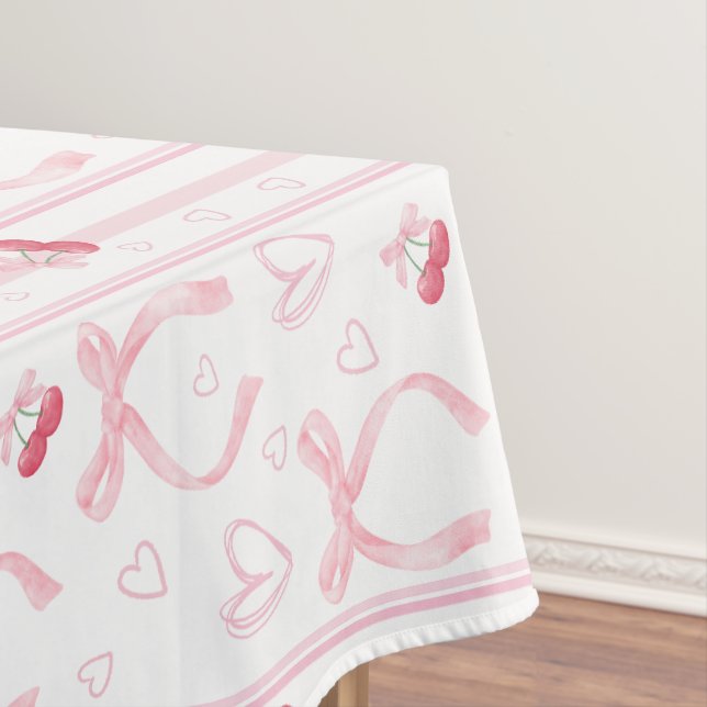 Toalha De Mesa Arcos Cor de Água Rosa com Corações (Posição Original)