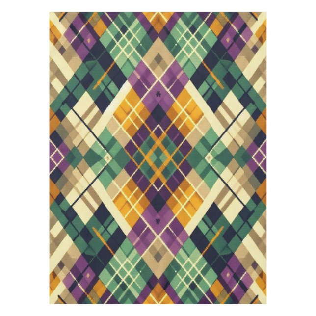 Toalha De Mesa Argyle Mardi Gras verde-roxo amarelo (Frente)