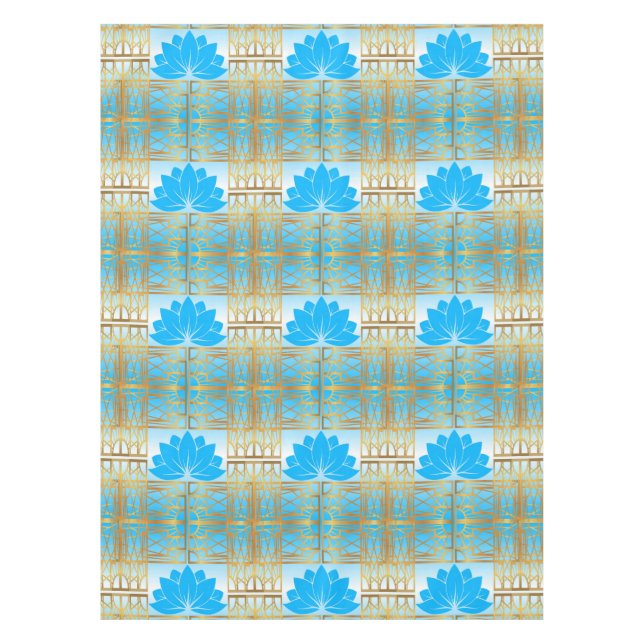 Toalha De Mesa Art deco Lotus retro (azul) (Frente)
