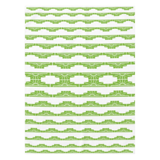 Toalha De Mesa Art Deco Sunburst Patterno em Branco e Limão (Frente)