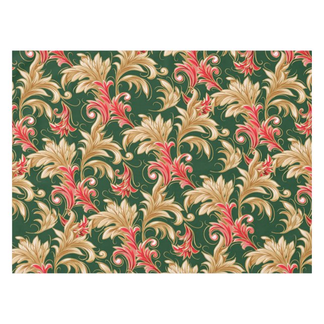 Toalha De Mesa Art Nouveau Folhas de Natal | Verde | (Frente (Horizontal))